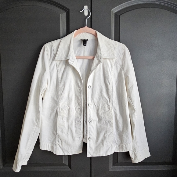 Eileen Fisher White Canvas Organic Cotton Jacket Womens Button Close Sz Small - Picture 7 of 8